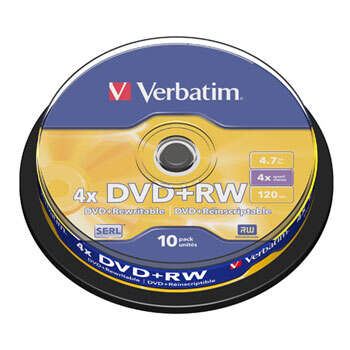 VERBATIM DVD+RW 4X 4.7GB 120MIN  MATT SILVER BOBINE (CAKE) PACK 1