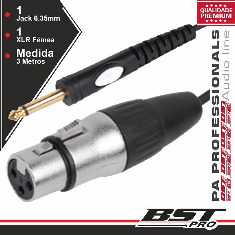 CABO XLR 3P FÊMEA  JACK 6.35MM MACHO MN 3M BSTPRO