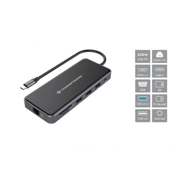 DONN 12-IN-1 DOCKING STATION USB 3.2 GEN 1, HDMI X 2, VGA, USB-C