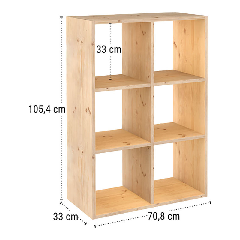 ESTANTE MODULAR 6 CUBOS DINAMIC PINHO MACIÇO 70,8X33X105,4CM ASTI