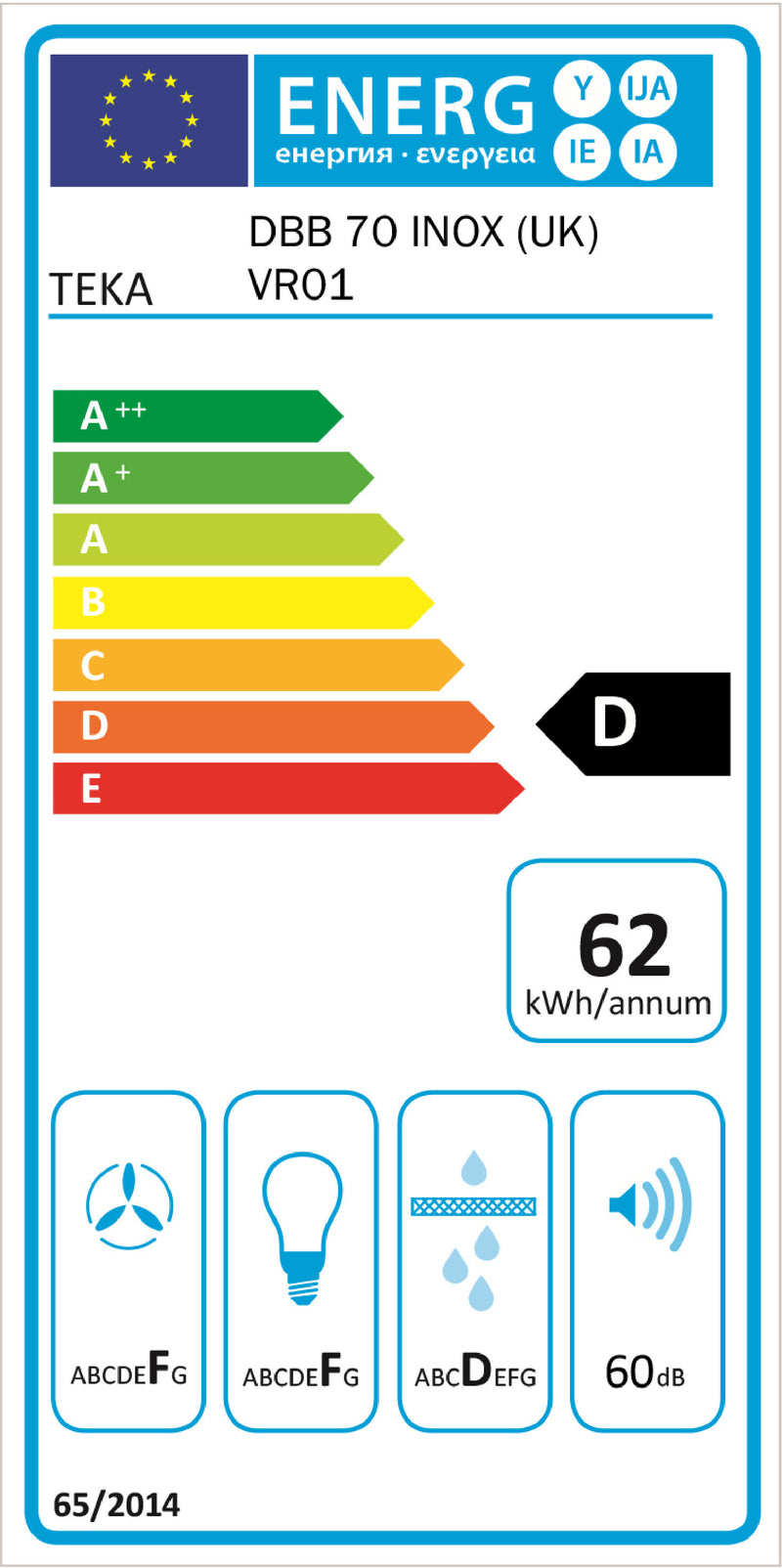 Teka DBB 70 Montado na parede Aço inoxidável 440 m³/h