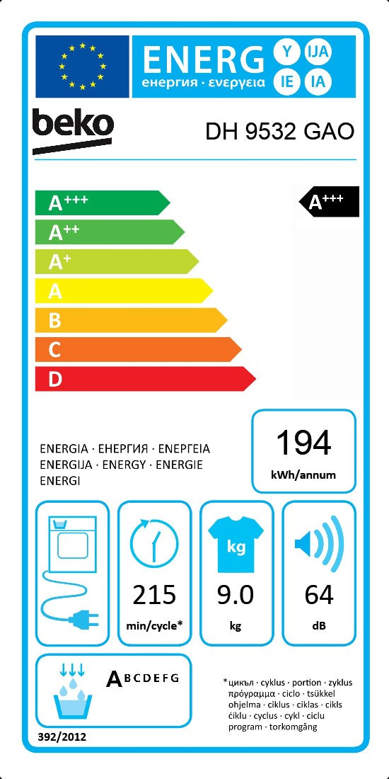 MÁQUINA DE SECAR ROUPA BEKO DH9532GAO 9KG