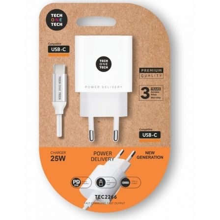 TECHONETECH CARGADOR DE PARED PD 25W + CABLE USB-C A USB-C