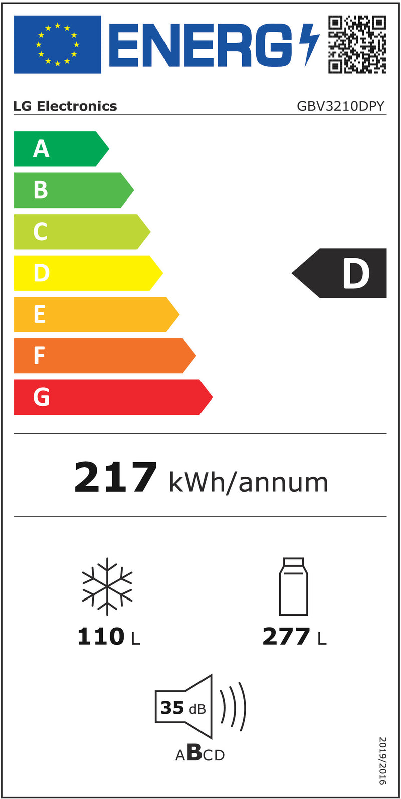 FRIGORÍFICO COMBINADO LG GBV3210DPY 2030X595 I