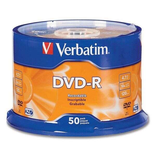 VERBATIM DVD-R 16X 4.7GB 120MIN MATT SILVER BOBINE (CAKE) PACK 50