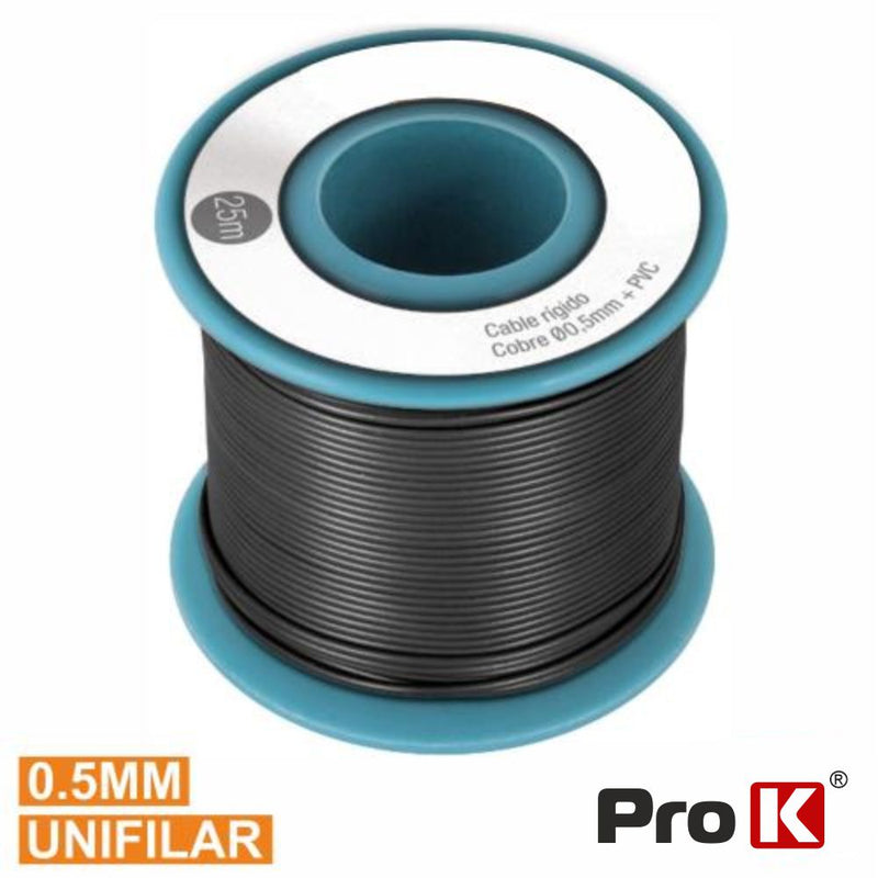 CABO UNIFILAR PRETO 0.5MM ROLO 25M PROK