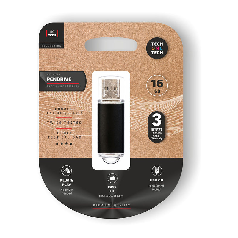 PEN DRIVE 16GB TECH ONE TECH BASIC USB 2.0 PRETA