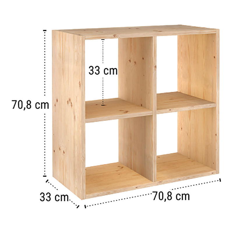 ESTANTE MODULAR COM 2X2 CUBOS DINAMIC PINHO MACIÇO 70,8X70,8X33CM