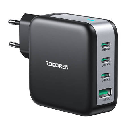 CARREGADOR DE PAREDE GAN ROCOREN 3X USB-C, 1X USB, POWER DELIVERY