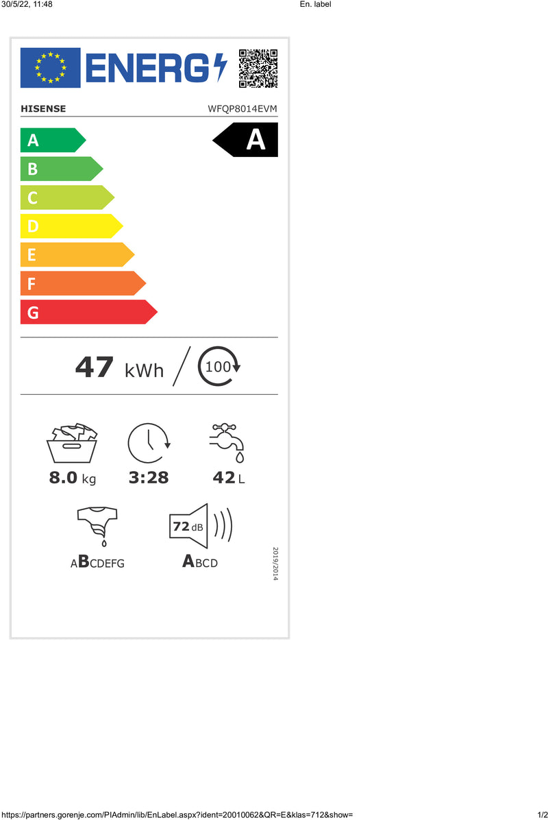 MÁQUINA DE LAVAR ROUPA HISENSE WFQP8014EVM 8KG 1200RT (A)