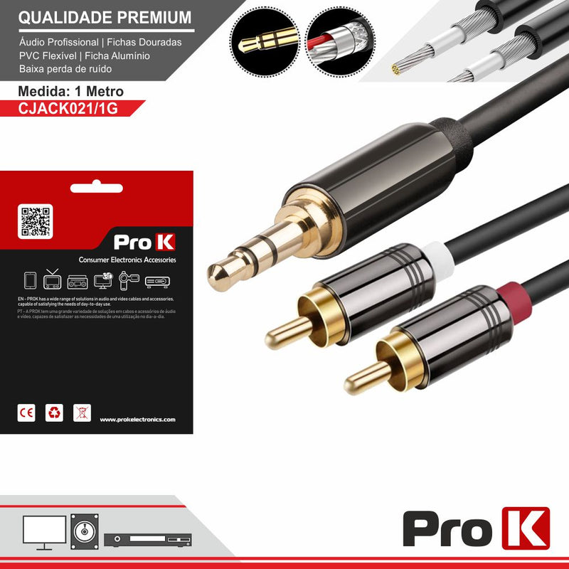 CABO JACK 3.5MM MACHO ST  2-RCA MACHO 1M PROK