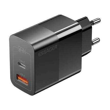 CHARGER USB-C+USB-A 33W ESSAGER GAN (BLACK)