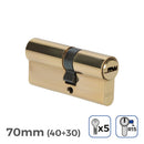 CILINDRO LATÃO 70MM (40+30MM) LARGURA DA CAME R15 COM 5 CHAVES DE
