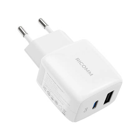 CARREGADOR DE PAREDE 25W PD RICOMM RC252 EU, 1XUSB-A, 1XUSB-C + C