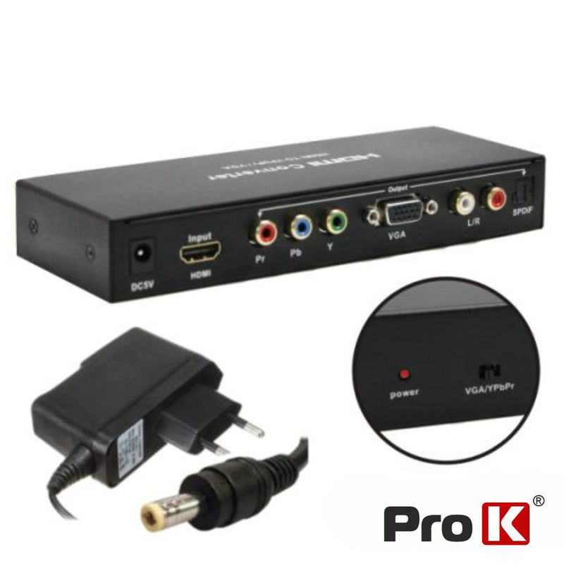 CONVERSOR HDMI P VGA E YPBPR C SAÍDA RCA E SPDIF PROK