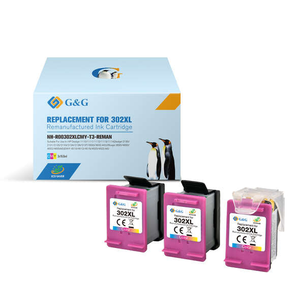 G&G HP 302XL COLOR PACK DE 3 CARTUCHOS DE TINTA REMANUFACTURADOS