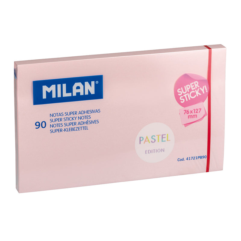 BLOCO DE 90 NOTAS SUPER ADESIVAS ROSA PASTEL 76X127MM MILAN