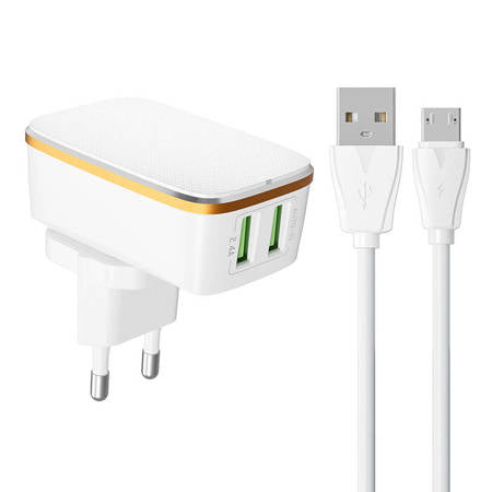 CARREGADOR 2XUSB+CABO USBMICRO-USB LDNIO A2204 BRANCO