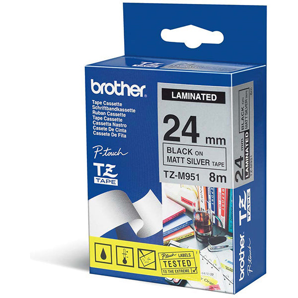 FITA BROTHER TZ-M951 LAMINADA,PRATEADO/PRETO 24MM