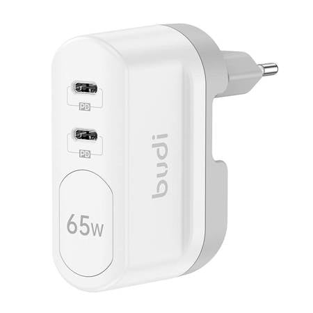 CARREGADOR BUDI 326RE 2XUSB 65W BRANCO