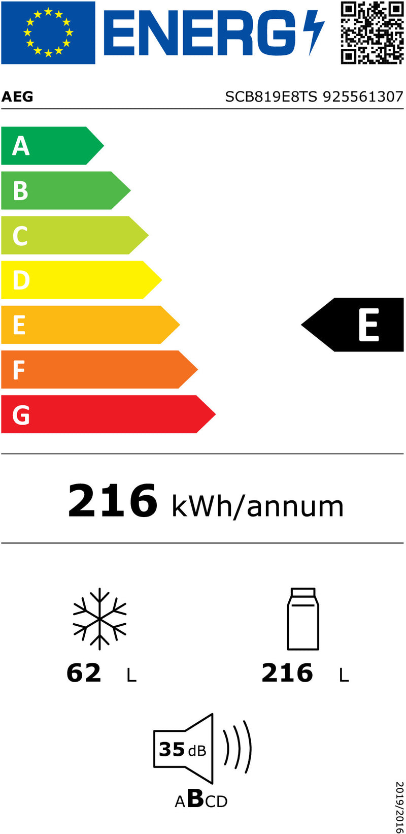 FRIGORÍFICO COMBINADO ENCASTRE AEG SCB819E8TS( NO FROST NO CONGEL