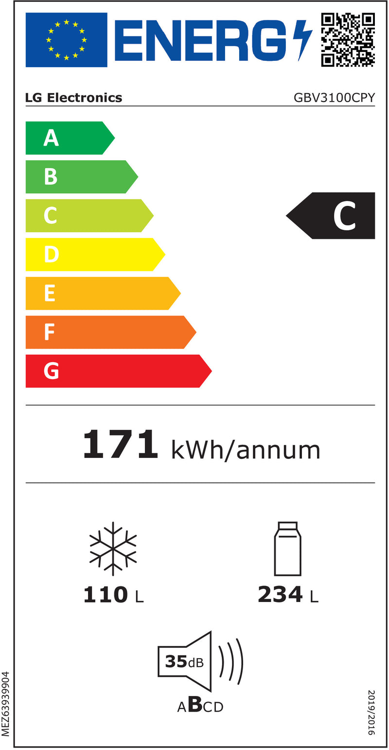 FRIGORÍFICO COMBINADO LG GBV3100CPY 1860X595 I