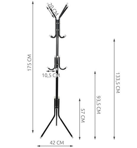 CABIDE DE PÉ COM 170CM PRETO