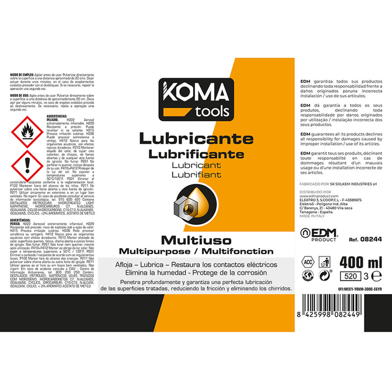 LUBRIFICANTE MULTIÚSOS SPRAY 400ML KOMA TOOLS