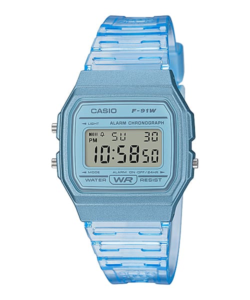 RELOGIO DIGITAL CASIO COLLECTION WOMEN F-91WS-2EF 38MM AZUL