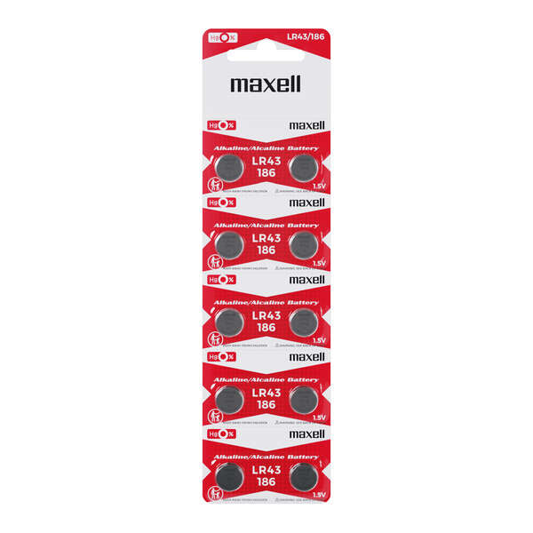 MAXELL PACK DE 10 PILAS ALCALINAS DE BOTON LR43 1.5V