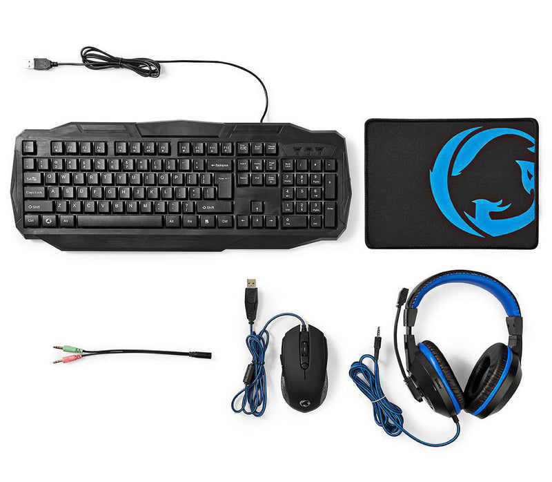 NEDIS KIT GAMING TECLADO+AUSCULTADORES+RATO+TAPETE 4IN1