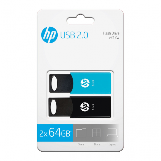 PEN DRIVE HP TWIN 2X 64GB USB 2.0 PRETO E AZUL