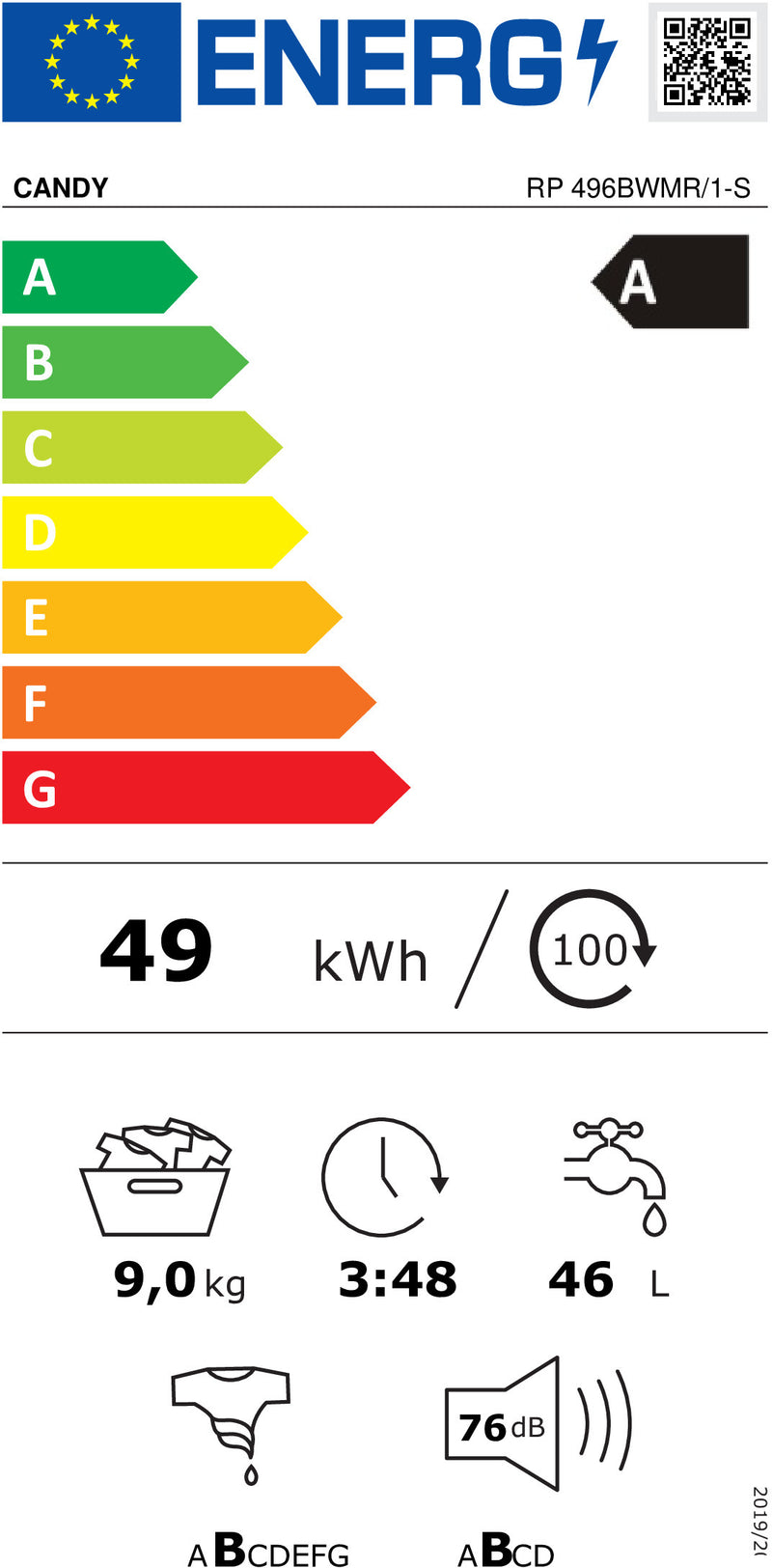 MÁQUINA DE LAVAR ROUPA CANDY RP496BWMR1( 1400 RPM 9KG BRANCO  )