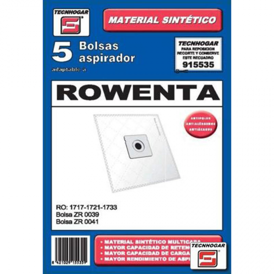 5 SACOS DE ASPIRADOR TECNHOGAR 915535 ROWENTA RO 5253