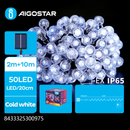 LUZES DE CORDA DE BOLHA SOLAR, BRANCO FRIO, 2M+10M