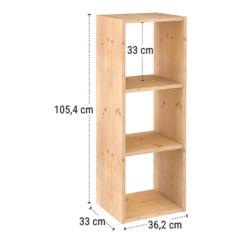 ESTANTE MODULAR 3 CUBOS DINAMIC PINHO MACIÇO 107X36,2X34CM ASTIGA