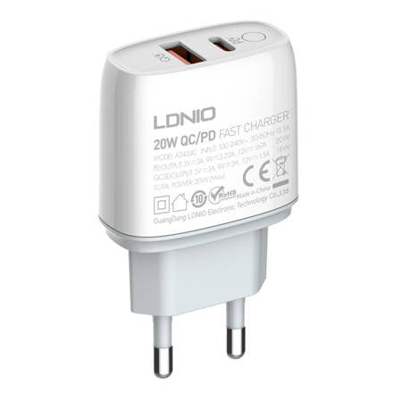 WALL CHARGER LDNIO A2424C USB, USB-C 20W + USB-C - LIGHTNING CABL