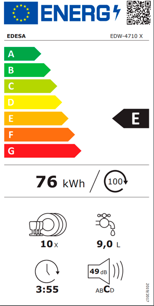 MÁQUINA DE LAVAR LOIÇA EDESA EDW4710X( 10 TALHERES - 7 P - E  )