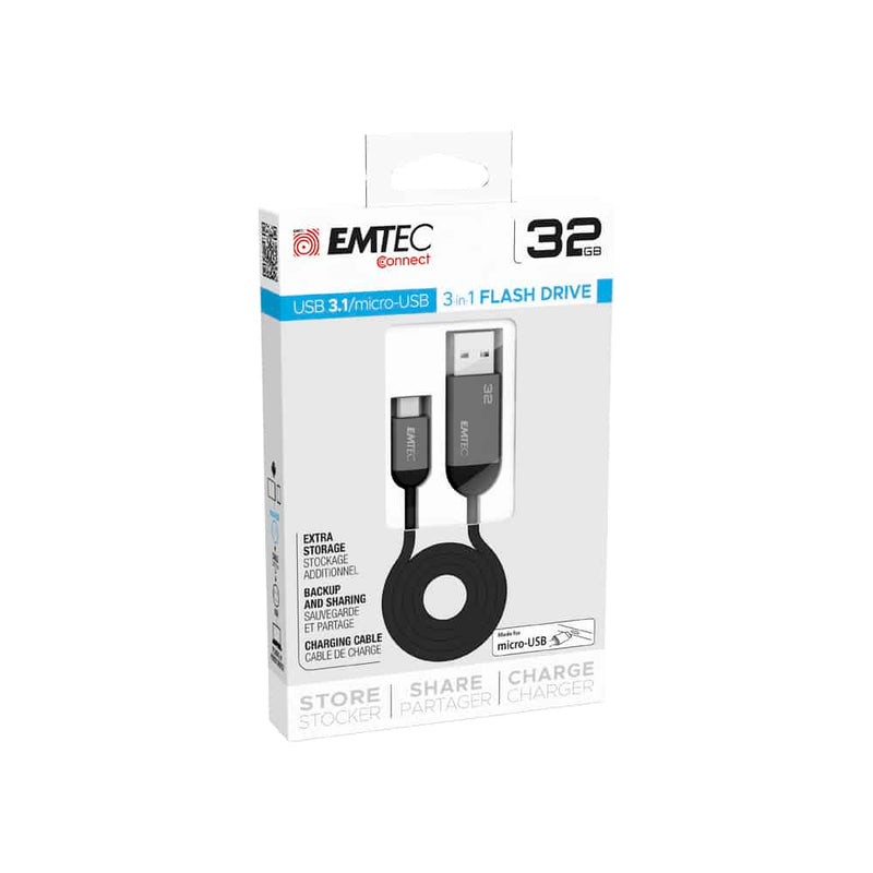 CABO EMTEC COM PEN USB 3.1 E MICRO USB 32GB