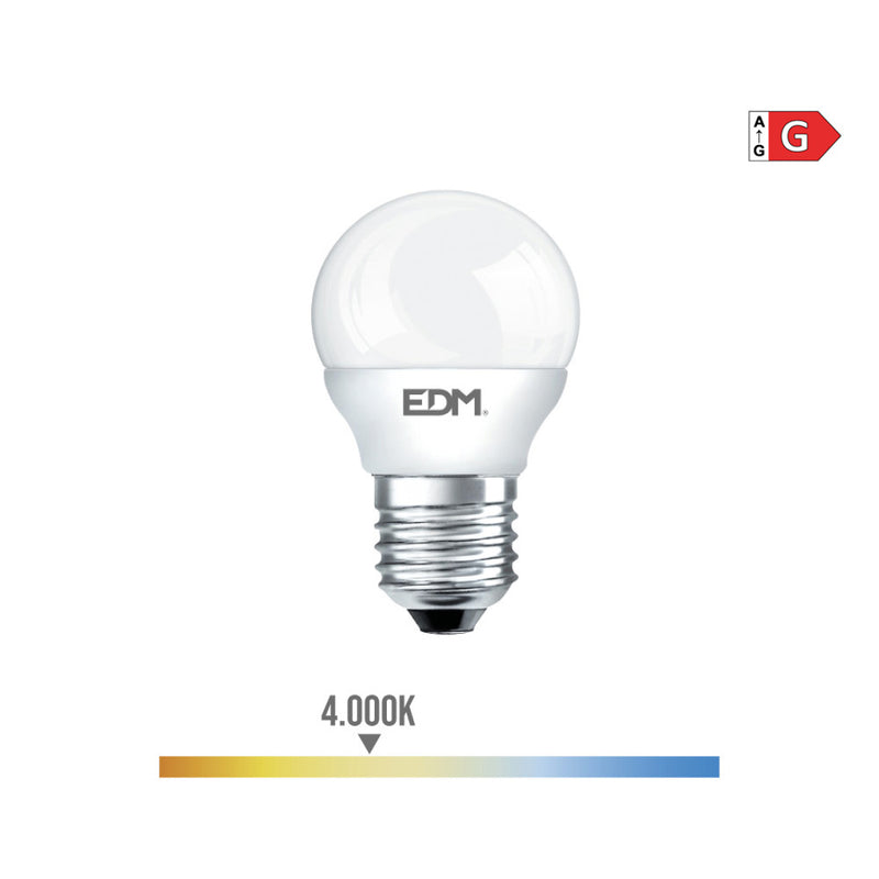 LÂMPADA ESFÉRICA LED E27 5W 400LM 4000K LUZ DIA Ø4,5X8CM EDM