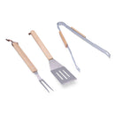 CONJUNTO DE 3 FERRAMENTAS PARA CHURRASCO DE CARVALHO/AÇO INOXIDÁV