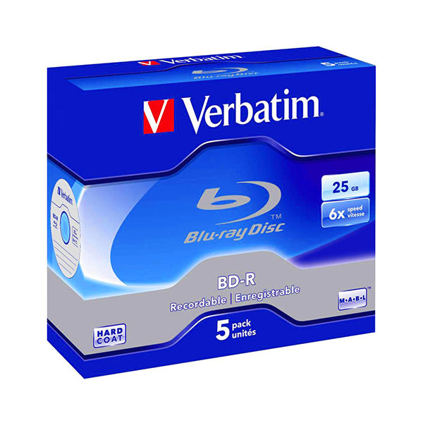 VERBATIM DVD BD-R SINGLE LAYER 25GB PACK 5 UNIDS WHITEBLUE