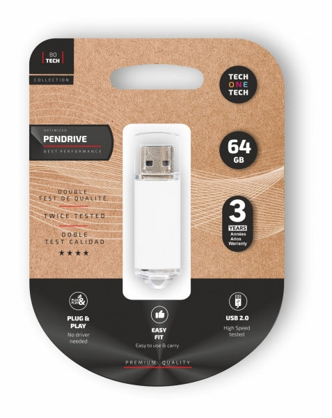 PENDRIVE 64GB TECH ONE TECH BASIC USB 2.0 BLANCO