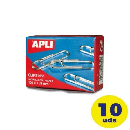 PACK DE 10 CAJAS DE 100 CLIPS Nº2 APLI 11714 PLATA