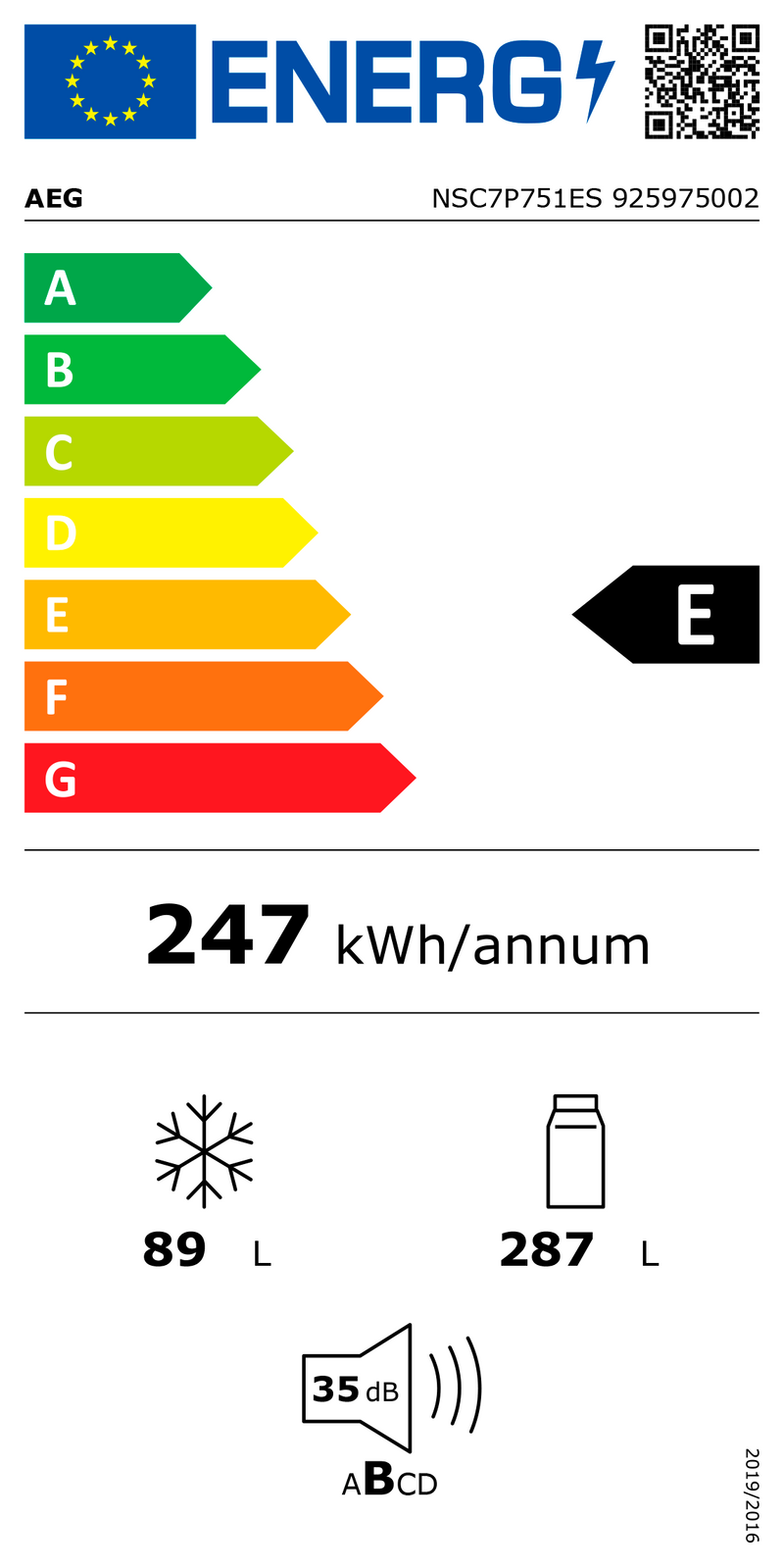 FRIGORÍFICO COMBINADO DE ENCASTRE AEG NSC7P751ES 190X75 NF