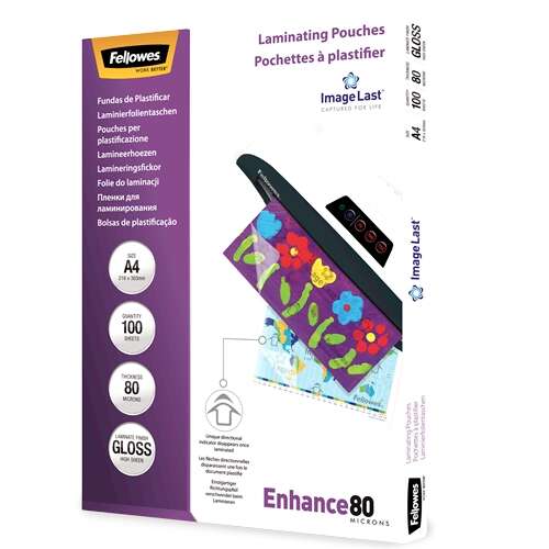 FELLOWES BOLSAS PLASTIFICAR 80 MIC. BRILHO A4 PACK 100