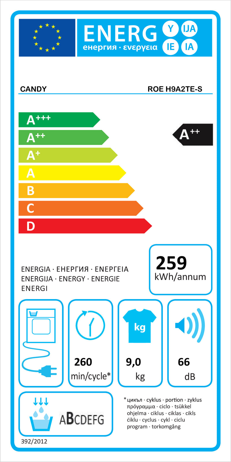 MÁQUINA DE SECAR ROUPA CANDY ROEH9A2TE CONDENSAÇÃO 9KG WIFI-BT