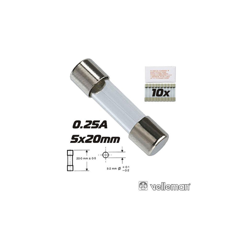 FUSÍVEL 5X20 FUSÃO LENTA 0.25A (10X) VELLEMAN