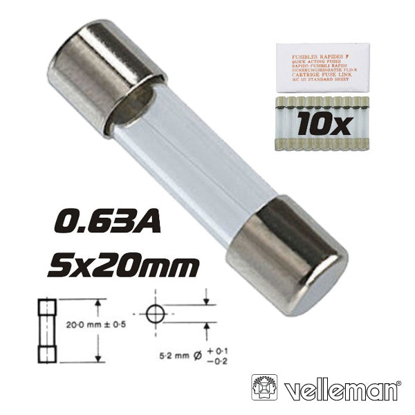 FUSÍVEL 5X20 FUSÃO LENTA 0.63A (10X) VELLEMAN