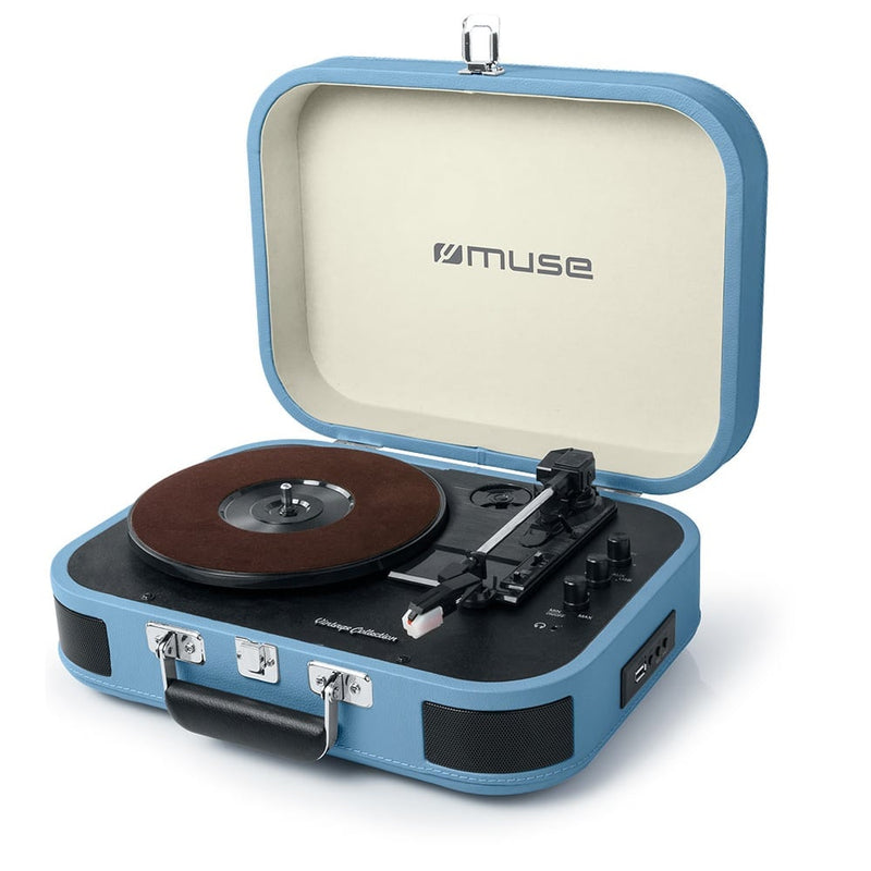 GIRA-DISCOS MUSE MT-201 BLUETOOTH USB 33-45-78 RPM MALA AZUL